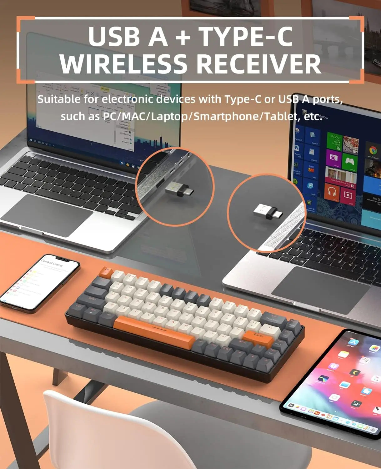 MAMBASNAKE x ZIYOU LANG K68 60% Wireless Mechanical Keyboard, Bluetooth 5.0/2.4GHz with Dual Mode 2-in-1 Receiver