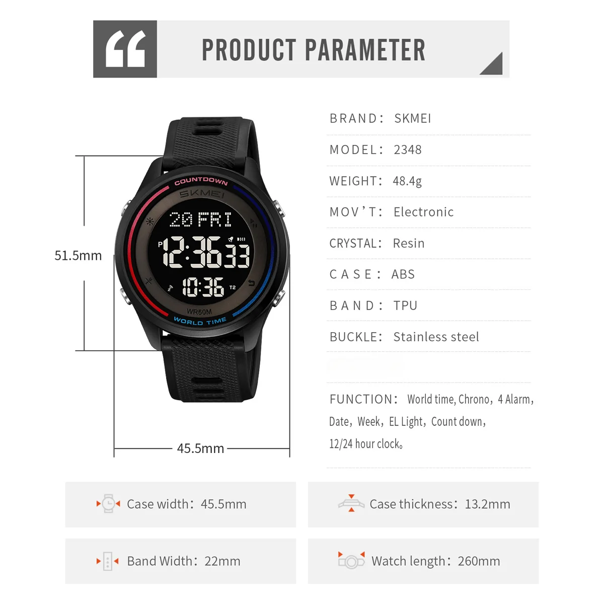 SKMEI Multifunctional Fashion Digital Wristwatch For Men Women Outdoor LED Light Waterproof Watches Sports Chrono Military Watch