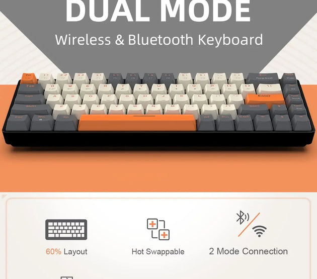 MAMBASNAKE x ZIYOU LANG K68 60% Wireless Mechanical Keyboard, Bluetooth 5.0/2.4GHz with Dual Mode 2-in-1 Receiver