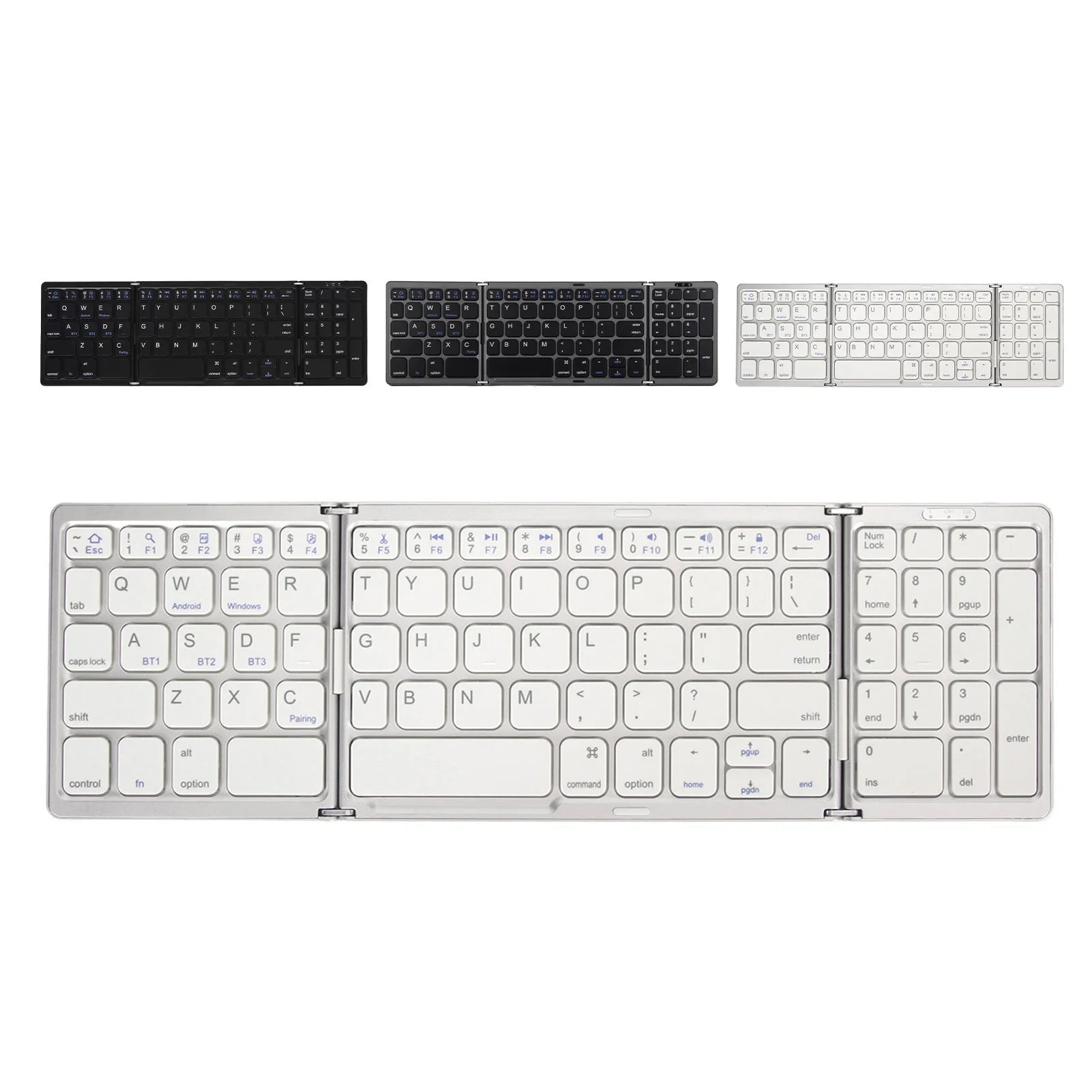 Bluetooth Keyboard Portable Triple Fold Multiple Device Connection Wireless Keyboard for iOS/Android/Windows System Laptop Phone