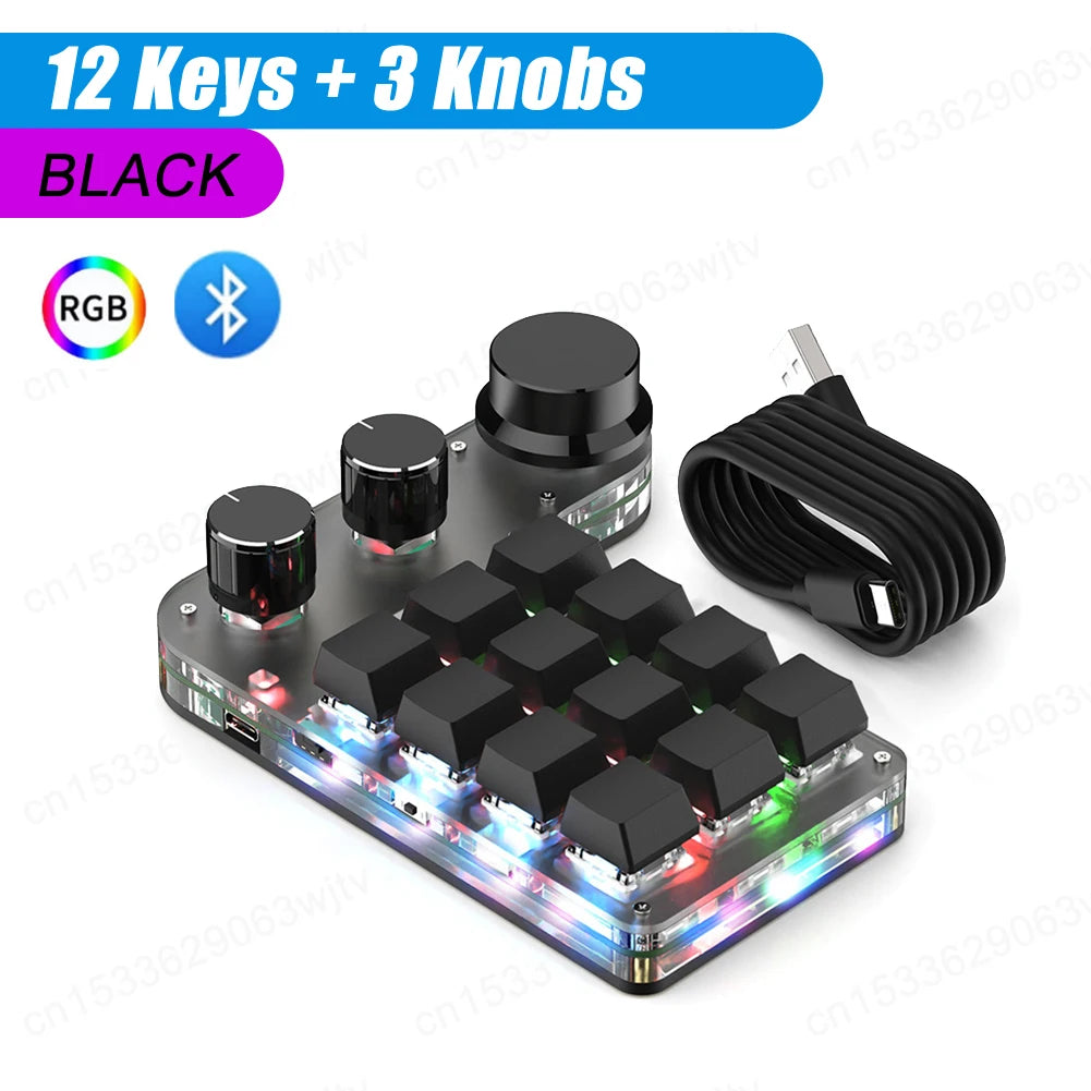 Programmable Keyboard Custom PC 12 Key 3 Knob Bluetooth/USB Wired Customized Hot Swap Shortcut Key for PC Macbook Laptop