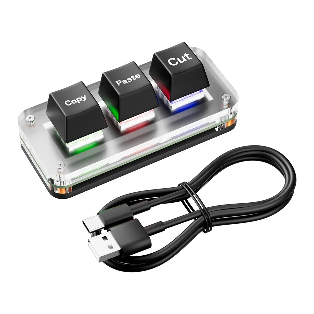 Mini 3-Key Cut Copy Paste Ctrl X C V Shortcut RGB Macro OSU Keypad Programmable Mechanical Keyboard for Gaming or Working