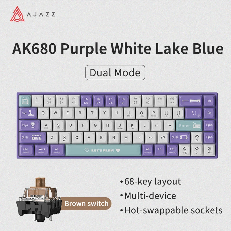 AJAZZ AK680 Mechanical Keyboard ABS Keycap 68 Keys Wired Wireless Bluetooth Gamer Keyboard Hot Swap Custom Gasket for Pc Laptop
