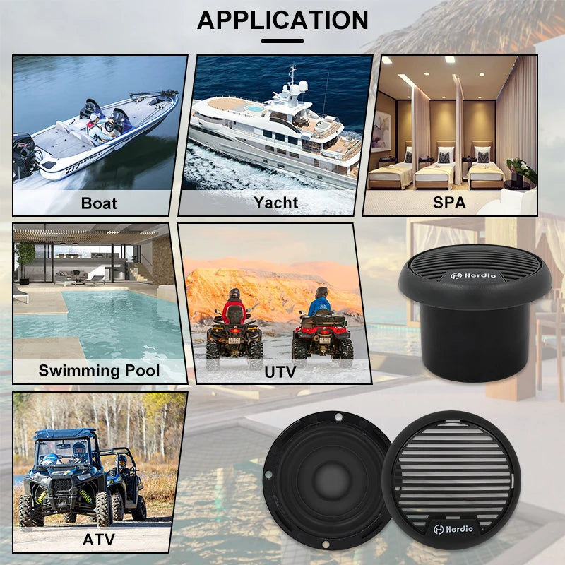 Herdio 140W Two-Way Marine Waterproof Stereo Mini Speaker System Is Applicable To ATV UTV Motorcycle Outdoor