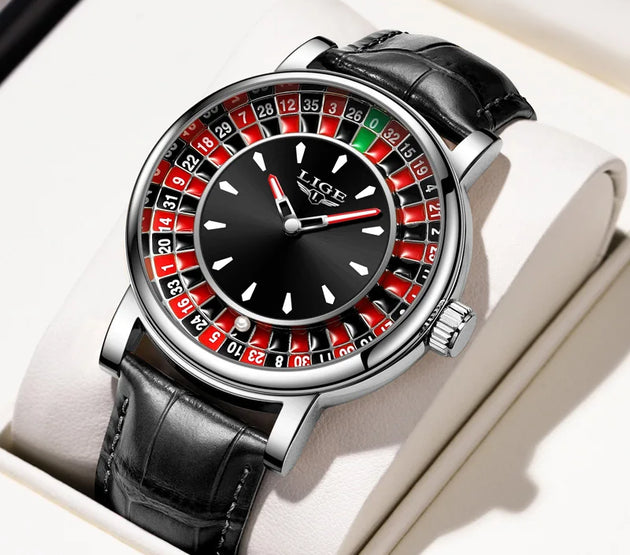 LIGE Russian Roulette Dial Man Watch Creative Wheel Man Wristwatches Business Leather Luminous Move Lucky Ball Watch+Gift BOX