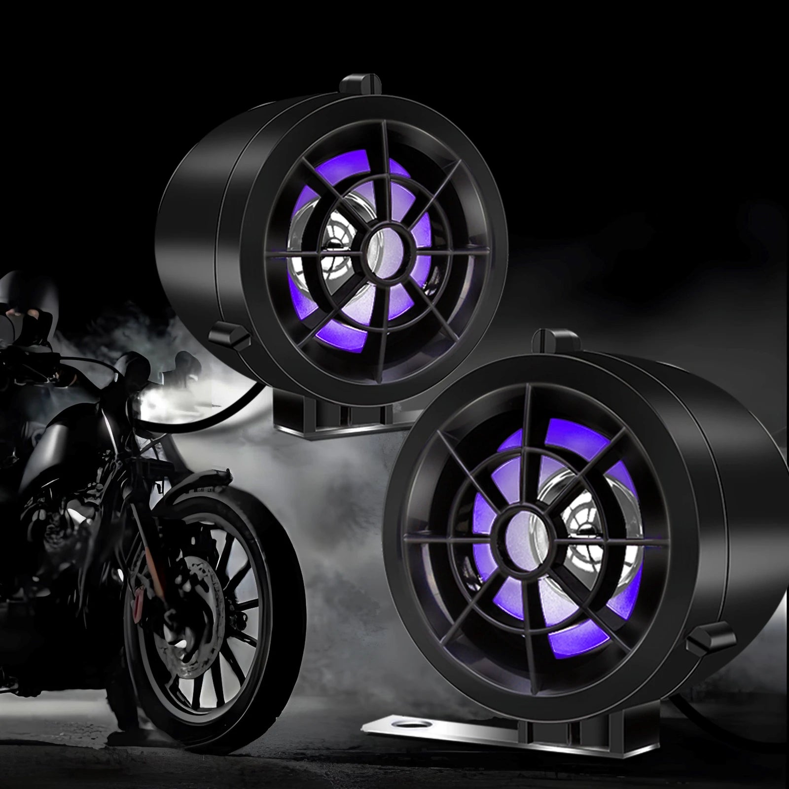 Pair– Waterproof Motorcycle Audio Player: Bluetooth, FM, MP3 (TF/USB), LED Lighting, Anti-Theft Alarm & Remote Audio Speakers