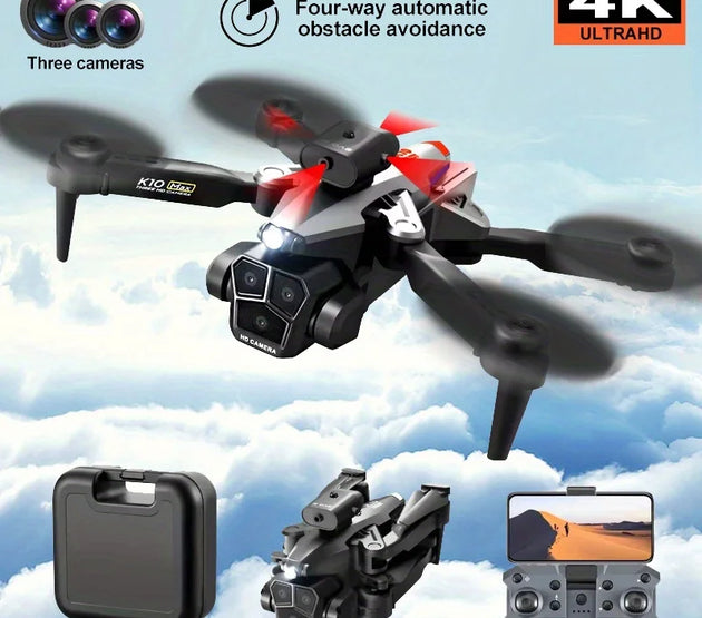2 Batteries K10 MAX: 3 Camera Remote Control Drone with SD Three ESC Camera Optical Flow Positioning 360° Obstacle Avoidance 2.4