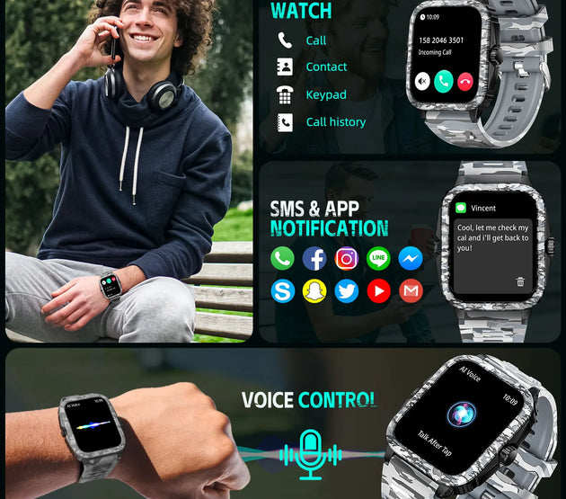 EIGIIS New Smart Watch 3ATM Waterproof Men 1.96