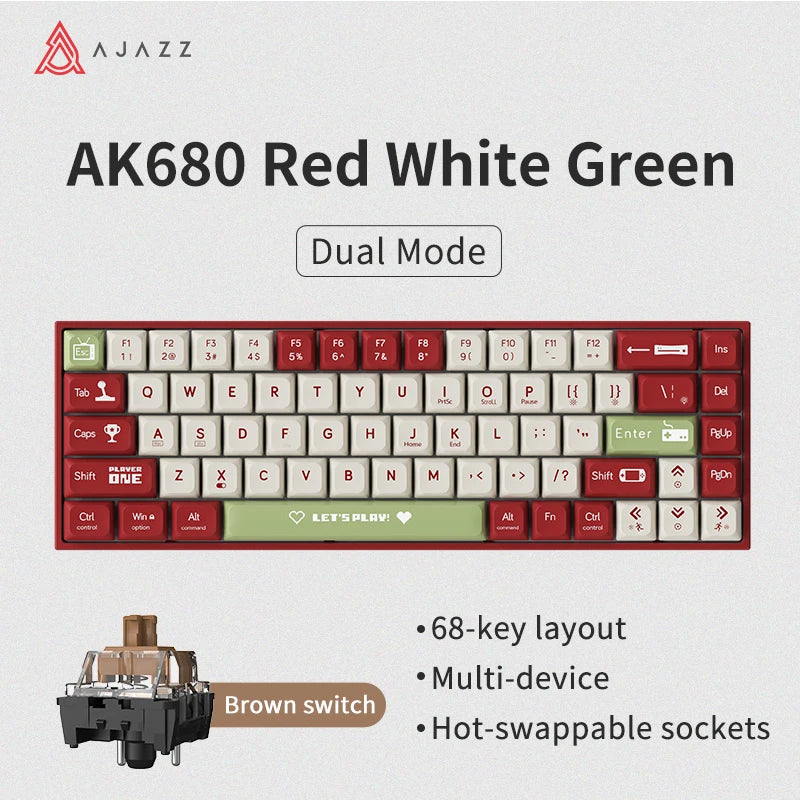 AJAZZ AK680 Mechanical Keyboard ABS Keycap 68 Keys Wired Wireless Bluetooth Gamer Keyboard Hot Swap Custom Gasket for Pc Laptop