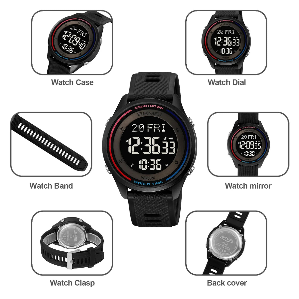 SKMEI Multifunctional Fashion Digital Wristwatch For Men Women Outdoor LED Light Waterproof Watches Sports Chrono Military Watch