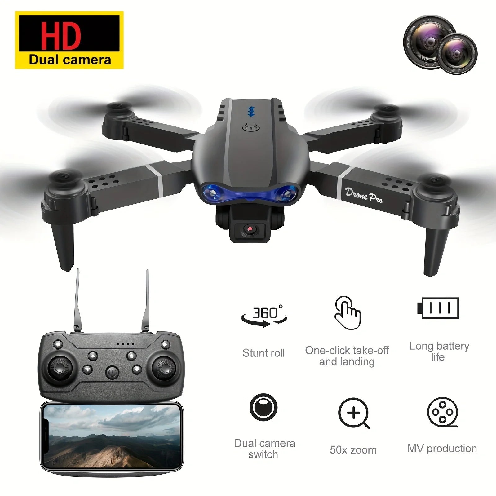 Professional RC Drone, WIFI Dual Camera RC Quadcopter Altitude Hold RC Toys, RC Beginner Men Women Gift Birthday Gift Openin