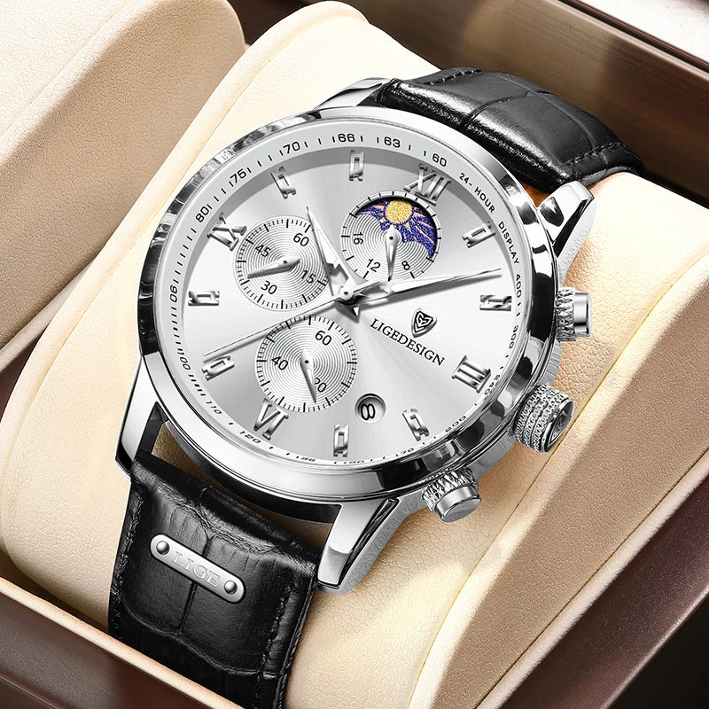 LIGE Luxury Sports Watch For Men Waterproof Luminous Date Chronograph Man Wristwatch Leather Quartz Men's Watches Male Reloj