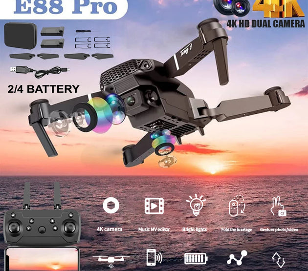 E88 Pro RC Drone WiFi FPV Height Hold Foldable Obstacle Avoidance 4K Wide-Angle HD Camera Quadrotor Helicopter Children's Toys
