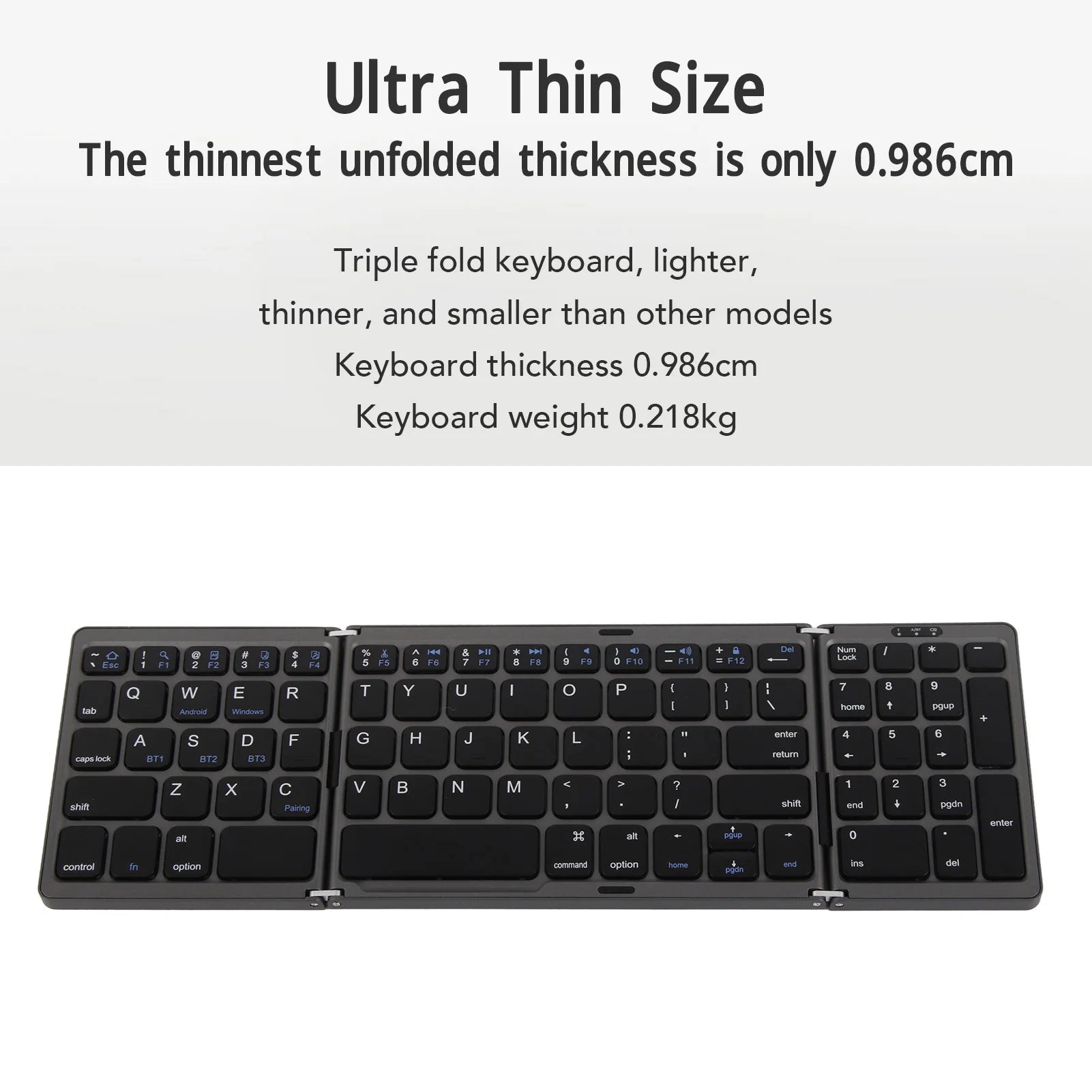 Bluetooth Keyboard Triple Fold Multiple Device Connection Wireless Keyboard for Laptop Tablet Phone