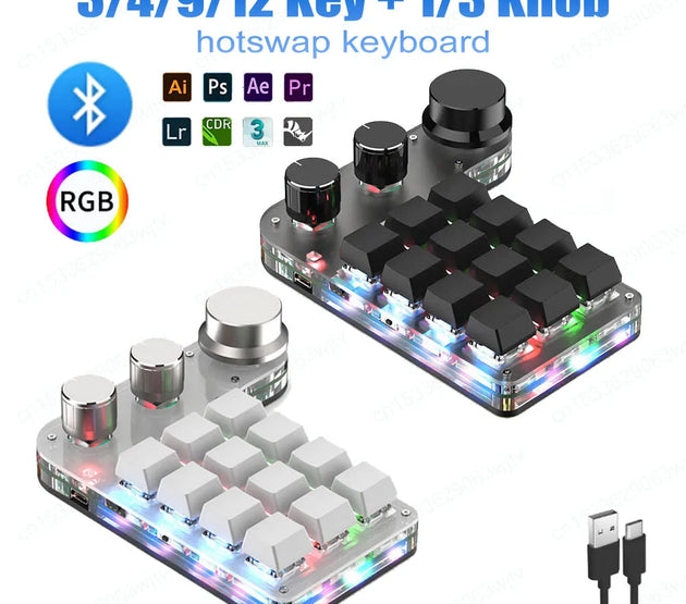 Programmable Keyboard Custom PC 12 Key 3 Knob Bluetooth/USB Wired Customized Hot Swap Shortcut Key for PC Macbook Laptop