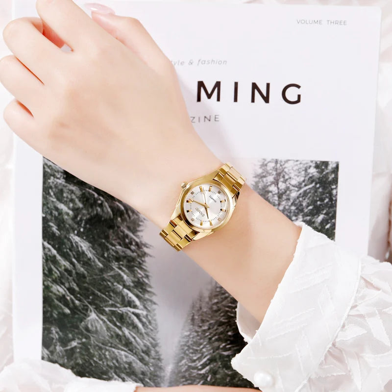 SKMEI Girls Watches Luxury Elegant Quartz Watch For Women Fashion Female Stainless Steel Strip Wristwatch Lady Simple Time Watch