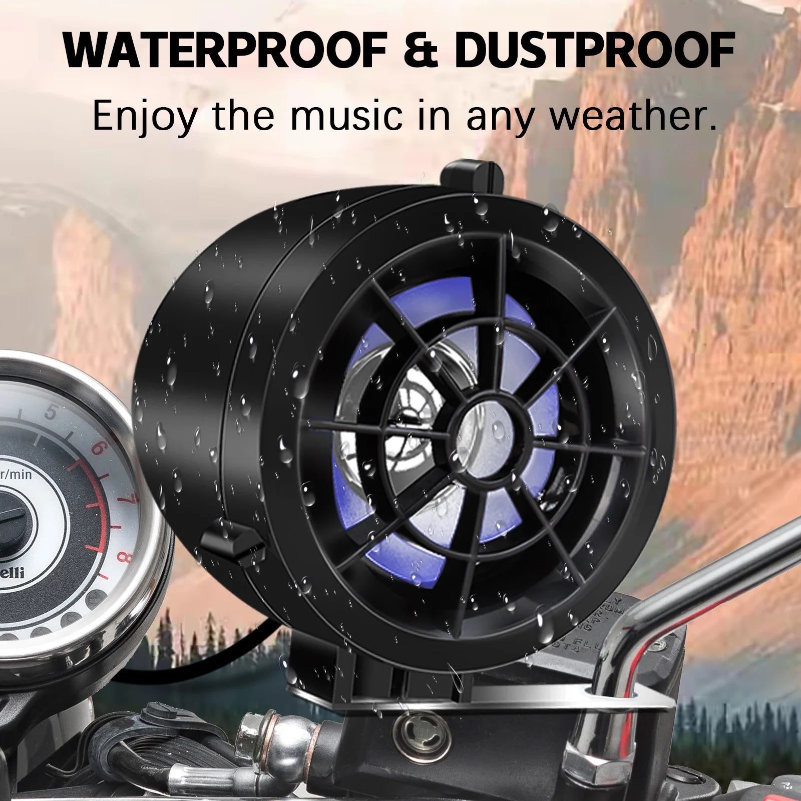 Pair– Waterproof Motorcycle Audio Player: Bluetooth, FM, MP3 (TF/USB), LED Lighting, Anti-Theft Alarm & Remote Audio Speakers