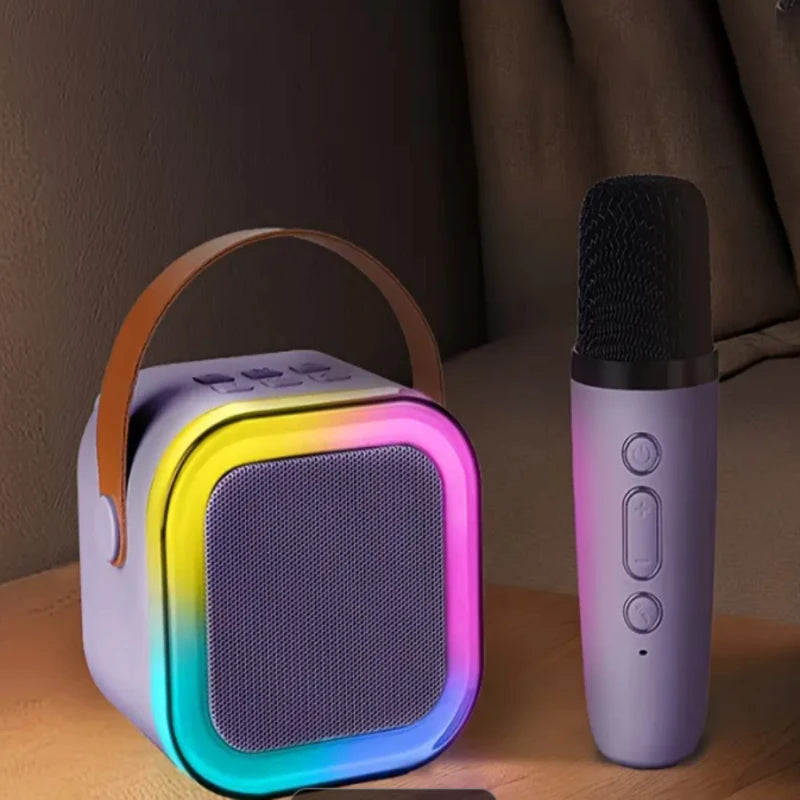 Portable Bluetooth Karaoke Speaker with Dual Wireless Mics RGB LED Lights & Rechargeable Battery for High-Quality Sound