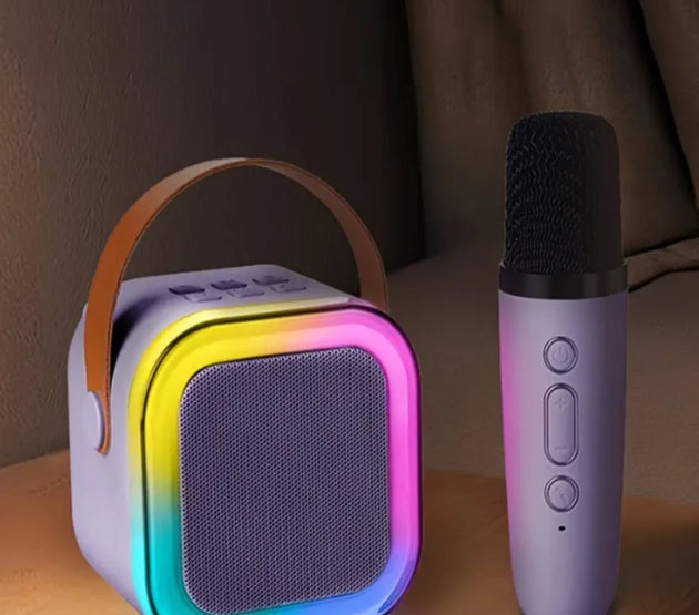 Portable Bluetooth Karaoke Speaker with Dual Wireless Mics RGB LED Lights & Rechargeable Battery for High-Quality Sound