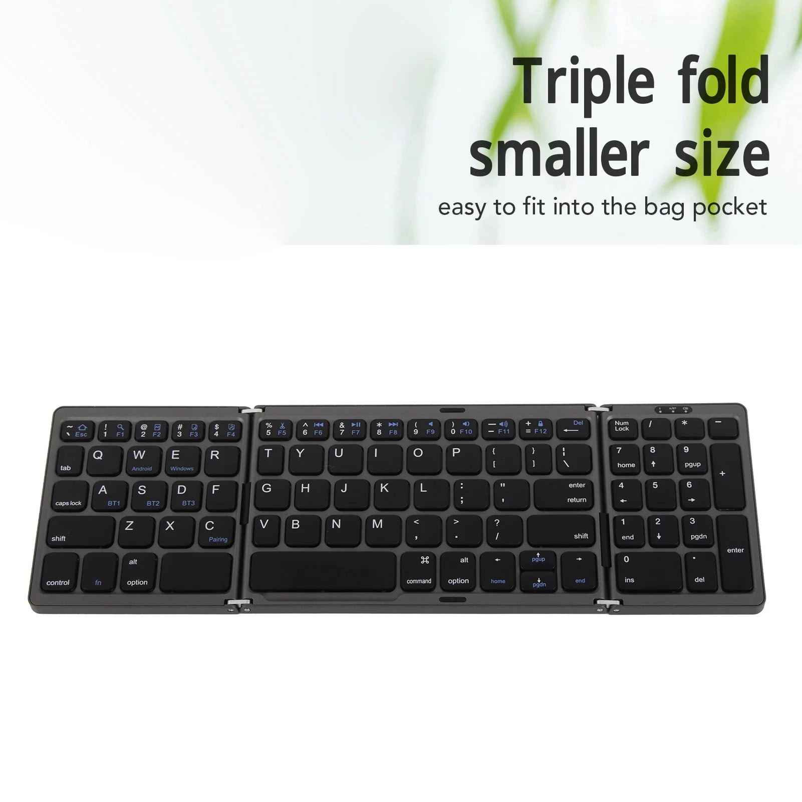 Bluetooth Keyboard Triple Fold Multiple Device Connection Wireless Keyboard for Laptop Tablet Phone