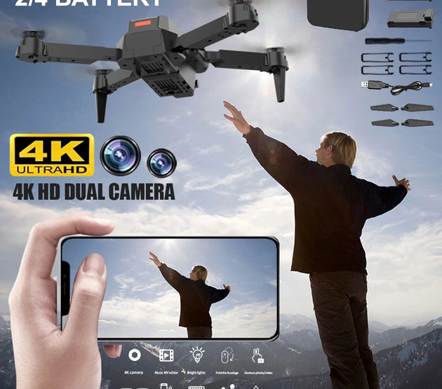 Hd 8k Drone E88 Pro Max Foldable Mini Rc Drone With Dual Camera Colorful Lights Screen Control Boys Gift 10 Min Flight Time