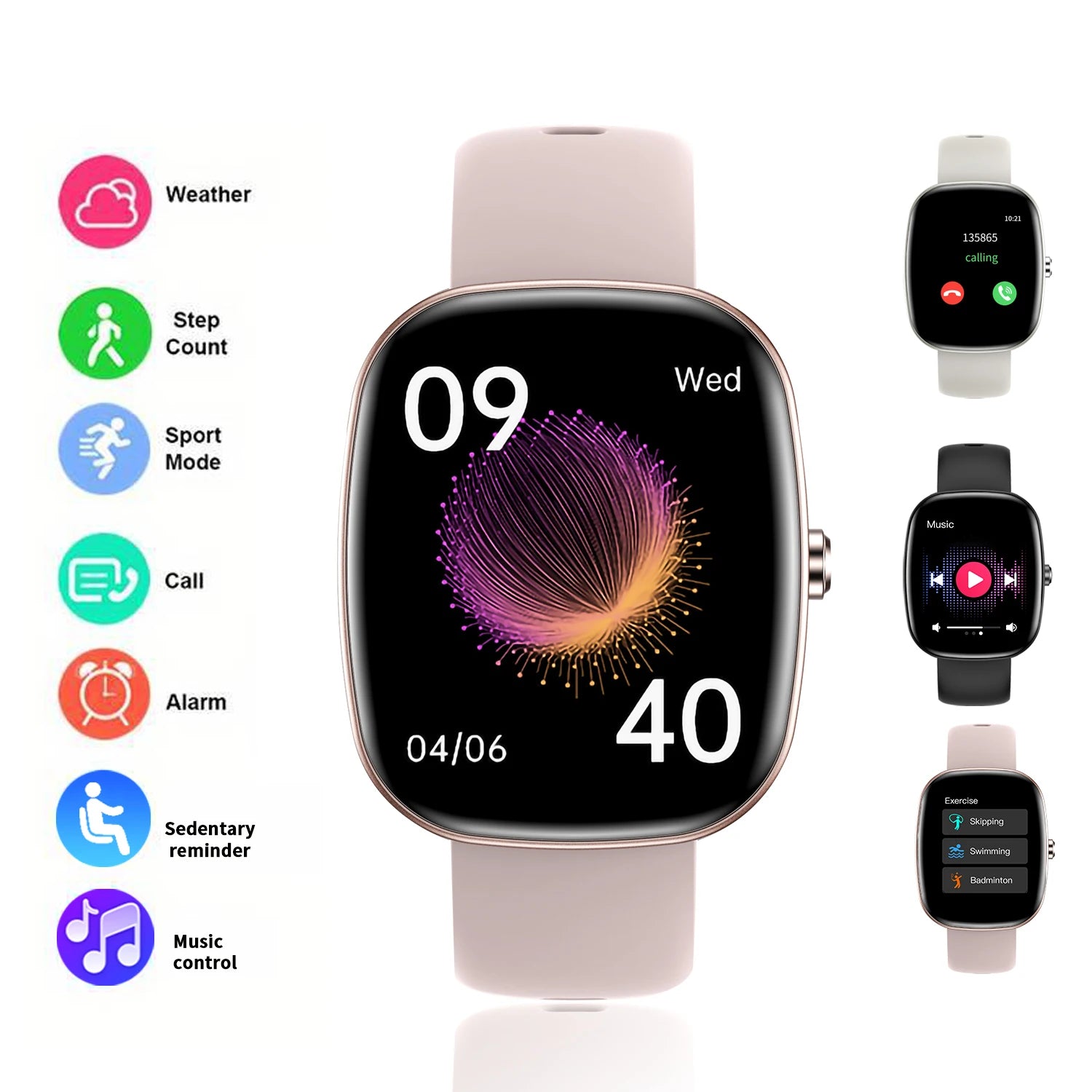 Smart watch, wireless calling/dialing, multiple sports modes, music playback control, suitable for iPhone/Andriod