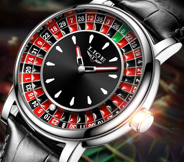 LIGE Russian Roulette Dial Man Watch Creative Wheel Man Wristwatches Business Leather Luminous Move Lucky Ball Watch+Gift BOX