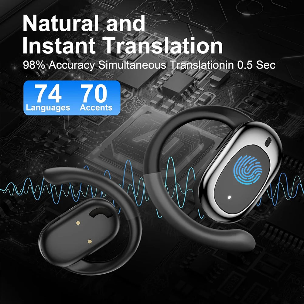 Bluetooth-Compatible TWS Adjustable Language Translator Earphone 144 Languages Wireless Open-Ear Headphones for Professionals
