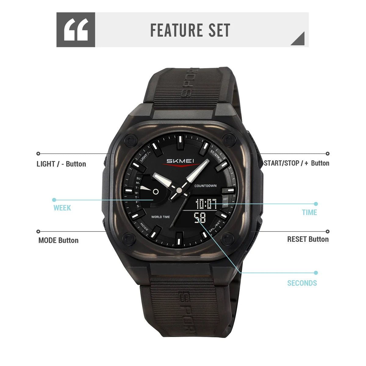 SKMEI Outdoor Double Display Digital Electronic Watch Fashion Sport Quartz Watches For Mens Women Chrono Waterproof Wristwatches