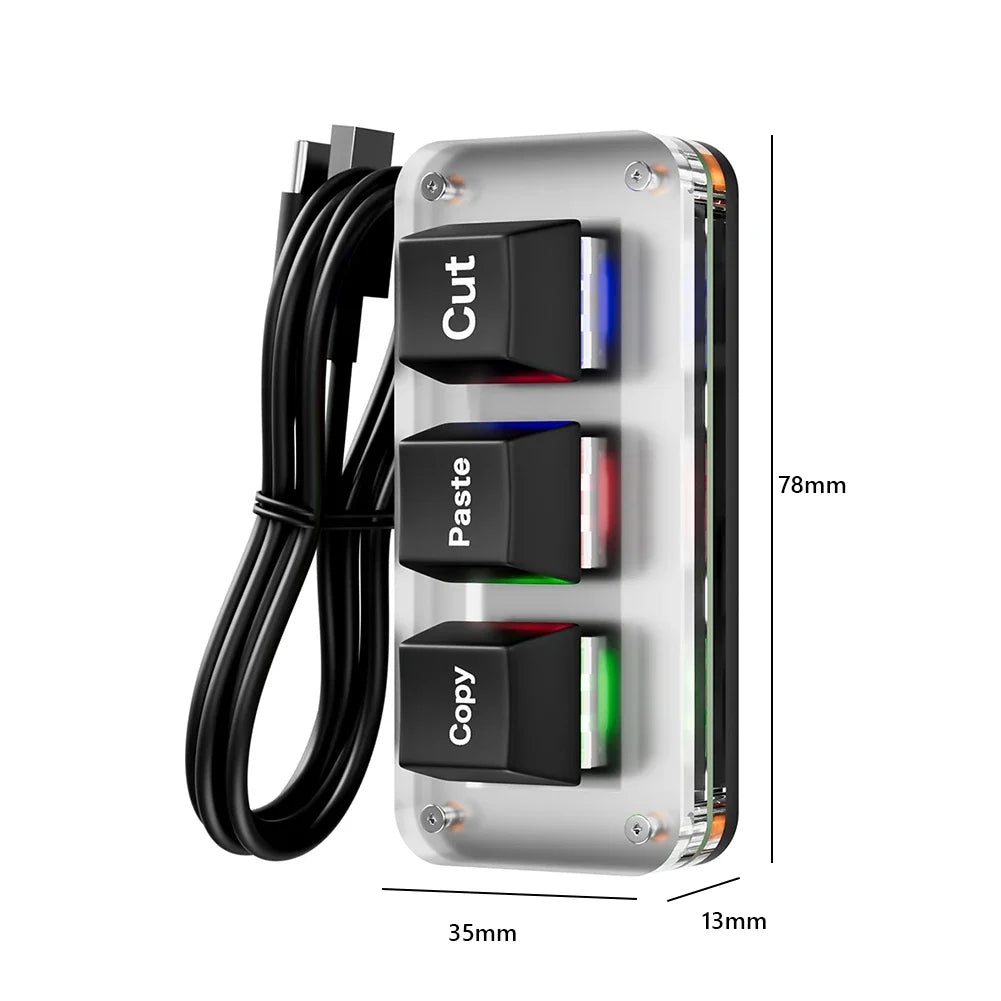 Mini 3-Key Cut Copy Paste Ctrl X C V Shortcut RGB Macro OSU Keypad Programmable Mechanical Keyboard for Gaming or Working