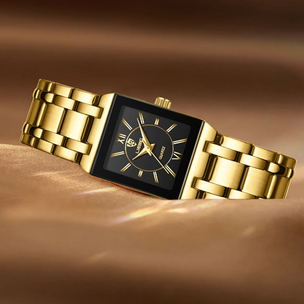 LIEBIG Luxury Golden Quartz Wristwatches For Female Girl Male Fashion 30m Waterproof Women Ladies Mens Watches Relogio Feminino