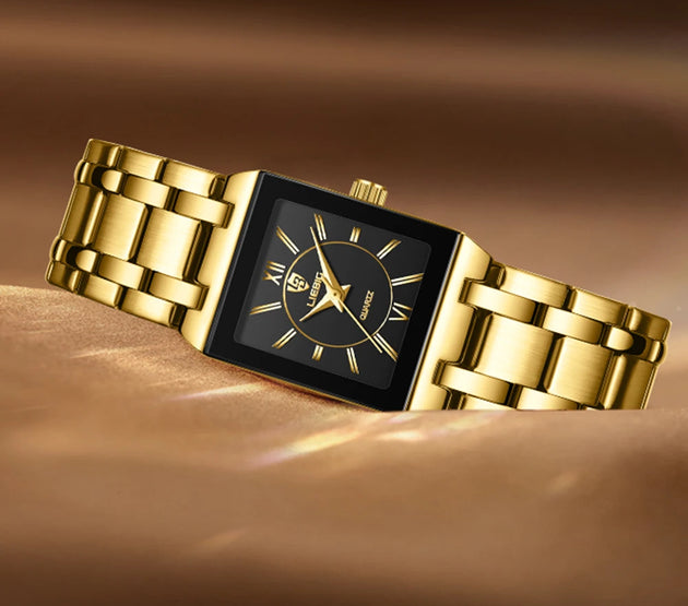 LIEBIG Luxury Golden Quartz Wristwatches For Female Girl Male Fashion 30m Waterproof Women Ladies Mens Watches Relogio Feminino
