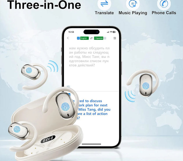 Bluetooth-Compatible TWS Adjustable Language Translator Earphone 144 Languages Wireless Open-Ear Headphones for Professionals