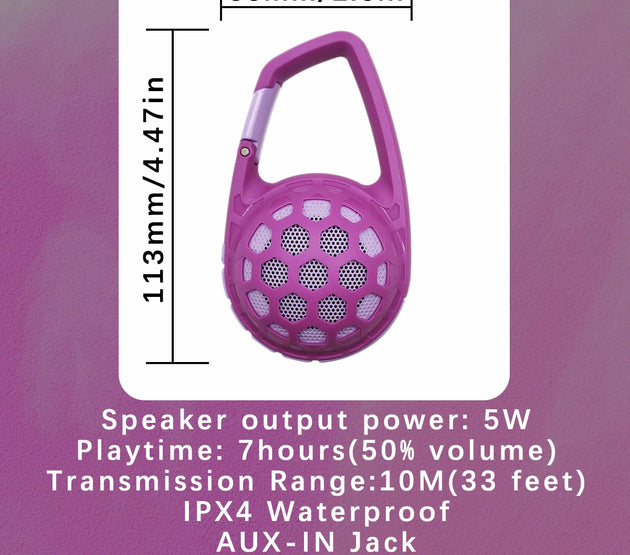 Portable Bluetooth Speaker 5W Output IPX4 Water-Resistant Wireless Sound Essential with Carabiner for Outdoor Activities Audio C