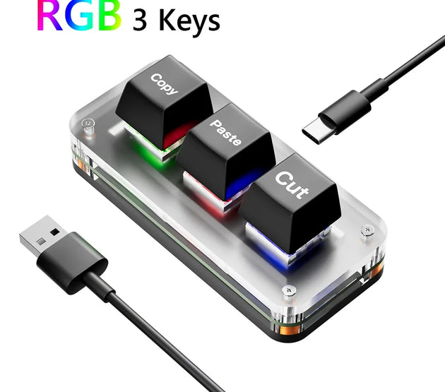 Mini 3-Key Cut Copy Paste Ctrl X C V Shortcut RGB Macro OSU Keypad Programmable Mechanical Keyboard for Gaming or Working
