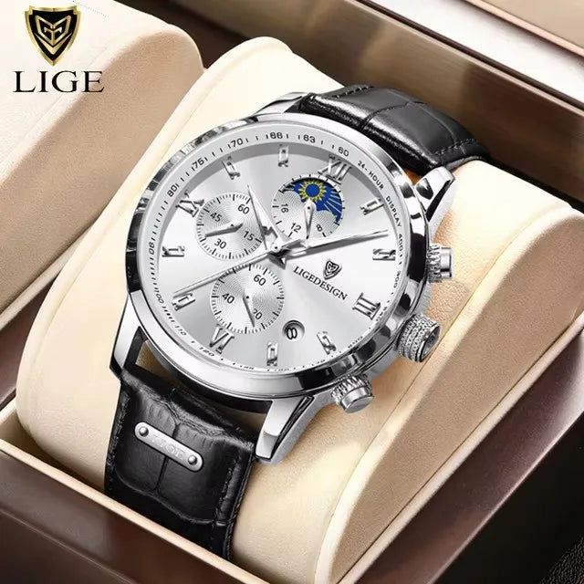 LIGE Luxury Sports Watch For Men Waterproof Luminous Date Chronograph Man Wristwatch Leather Quartz Men's Watches Male Reloj
