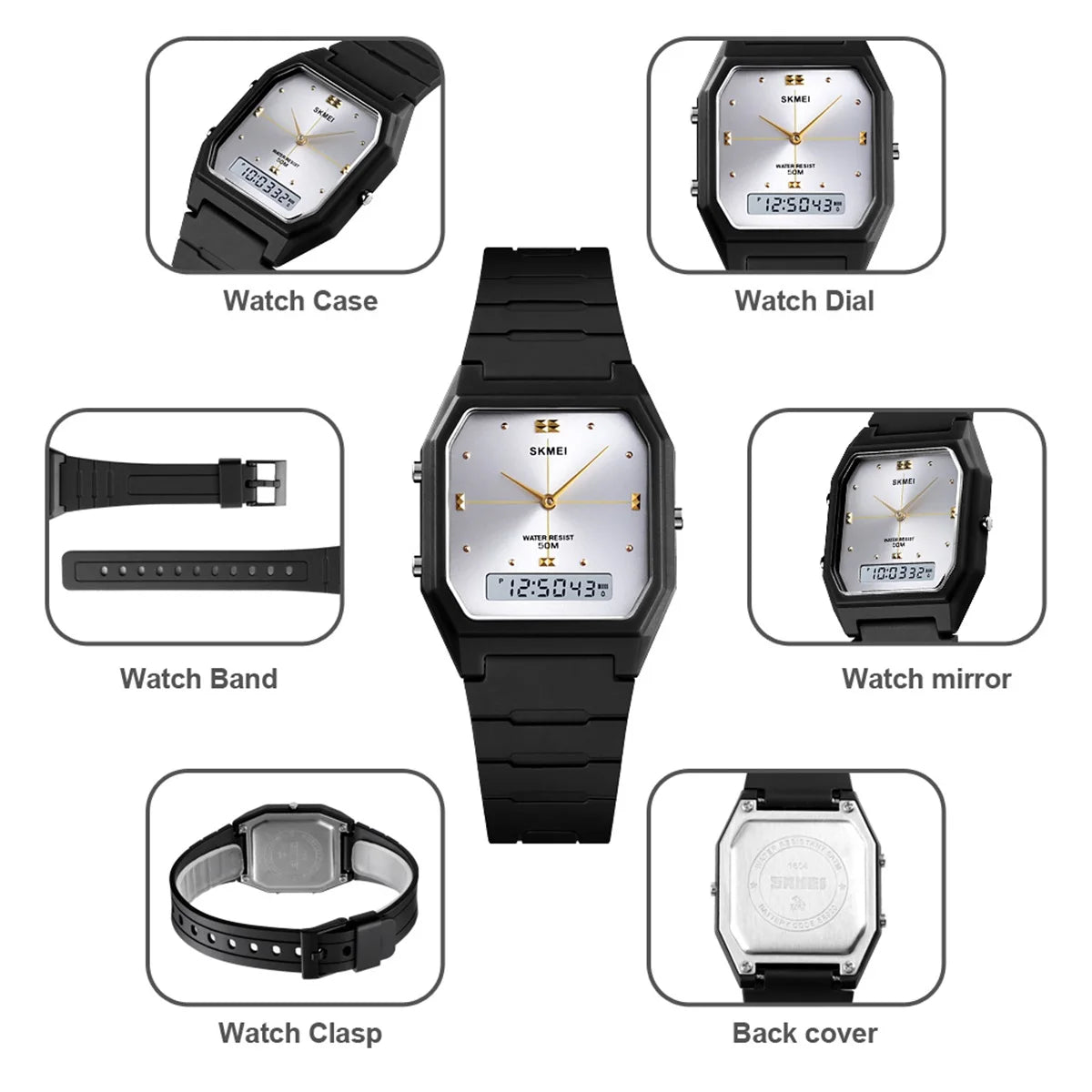 SKMEI Fashion 3 Time Display Digital Wristwatches For Men Women Casual Stopwatch Sport Watch 5Bar Waterproof Alarm Clock Watches