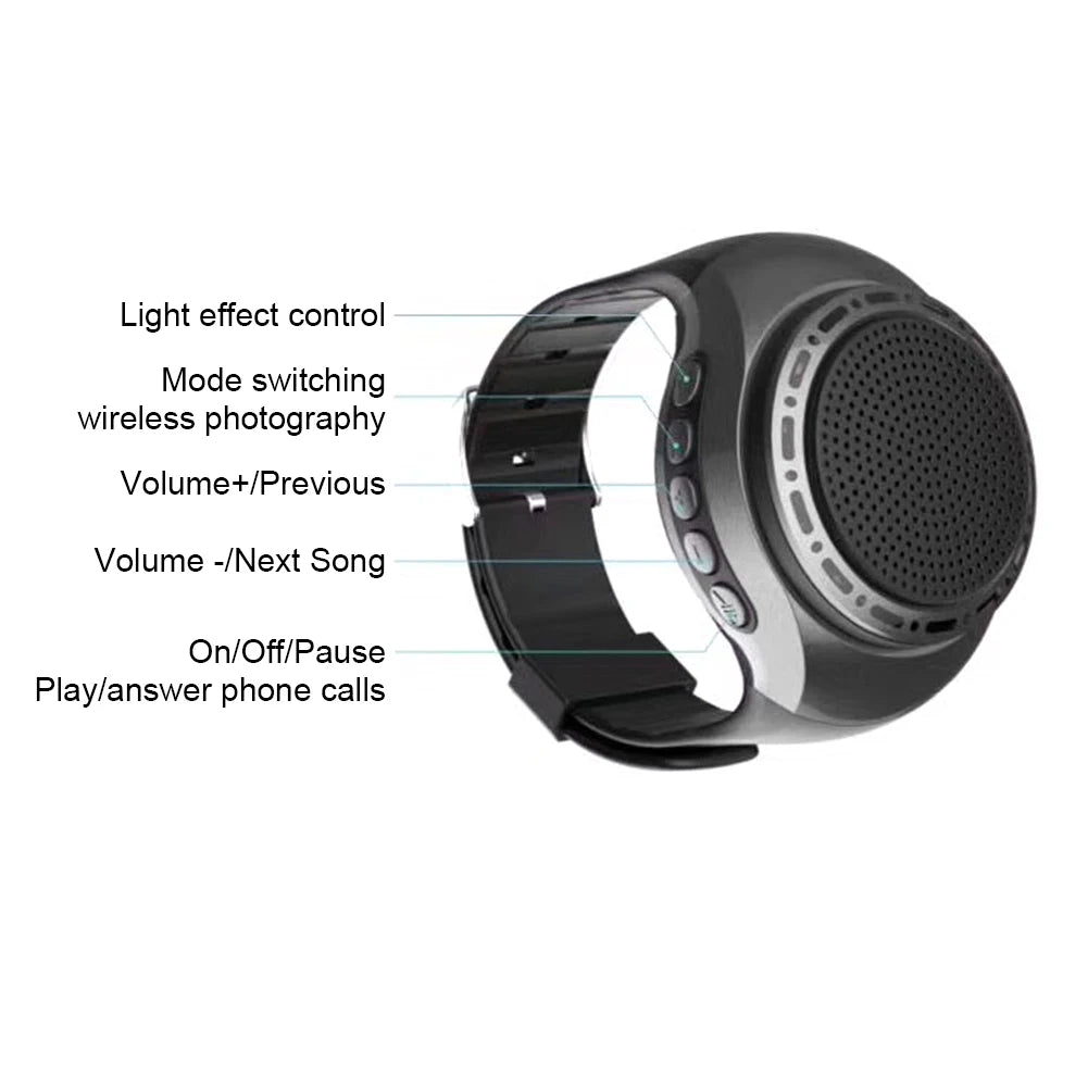 Cool Lighting Portable Wrist Watch Speaker Bluetooth-compatible Bicycle Audio 500mAh Music FM Radio Box USB Rechargeable