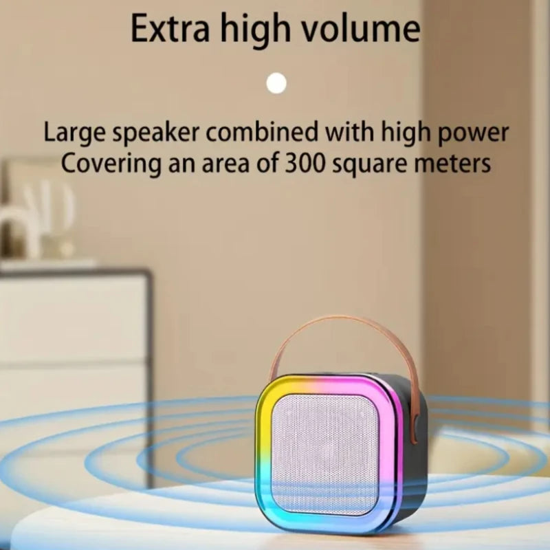 Portable Bluetooth Karaoke Speaker with Dual Wireless Mics RGB LED Lights & Rechargeable Battery for High-Quality Sound