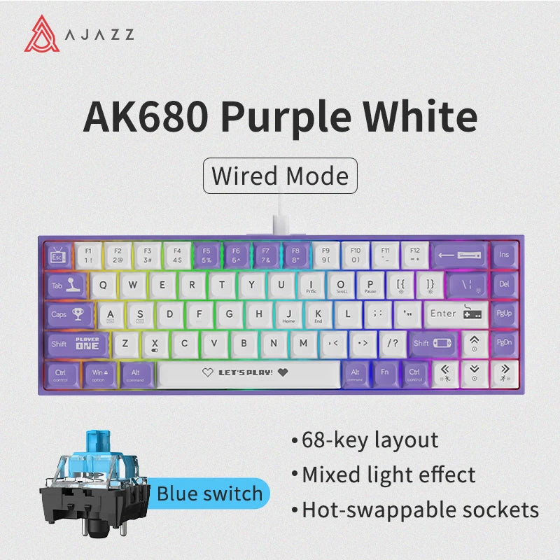 AJAZZ AK680 Mechanical Keyboard ABS Keycap 68 Keys Wired Wireless Bluetooth Gamer Keyboard Hot Swap Custom Gasket for Pc Laptop
