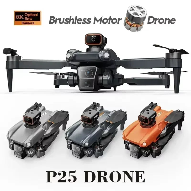 P25 Drone 8K Professional HD Dual Camera Brushless Remote Control 360° Intelligent Obstacle Avoidance Foldable Quadcopter Toys