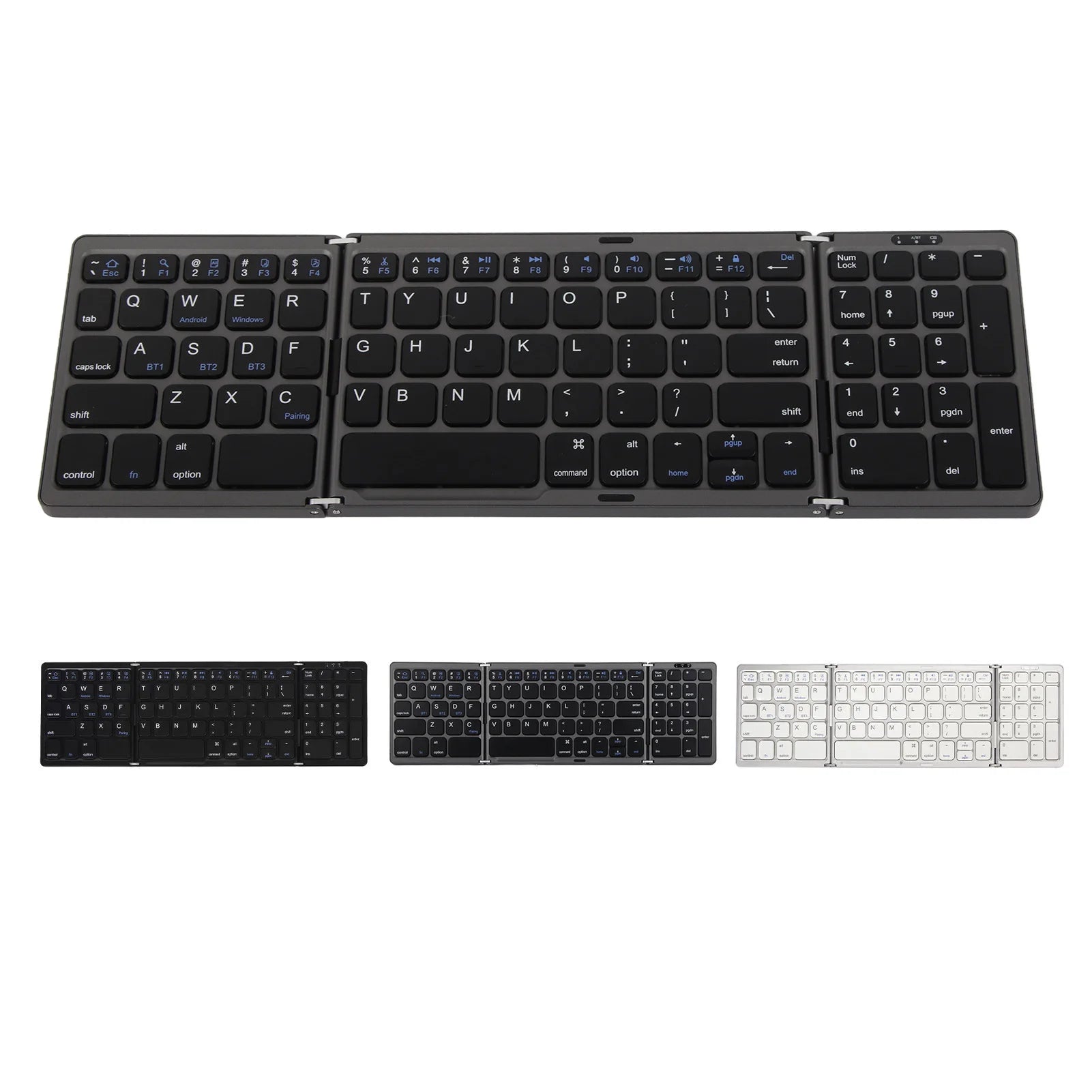 Bluetooth Keyboard Portable Triple Fold Multiple Device Connection Wireless Keyboard for iOS/Android/Windows System Laptop Phone