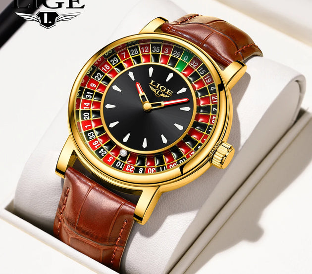 LIGE 2025 Creative Luxury Watches men Roulette Game Dial Fashion Mens Watch Waterproof Luminous Quartz Wristwatches Reloj Hombre