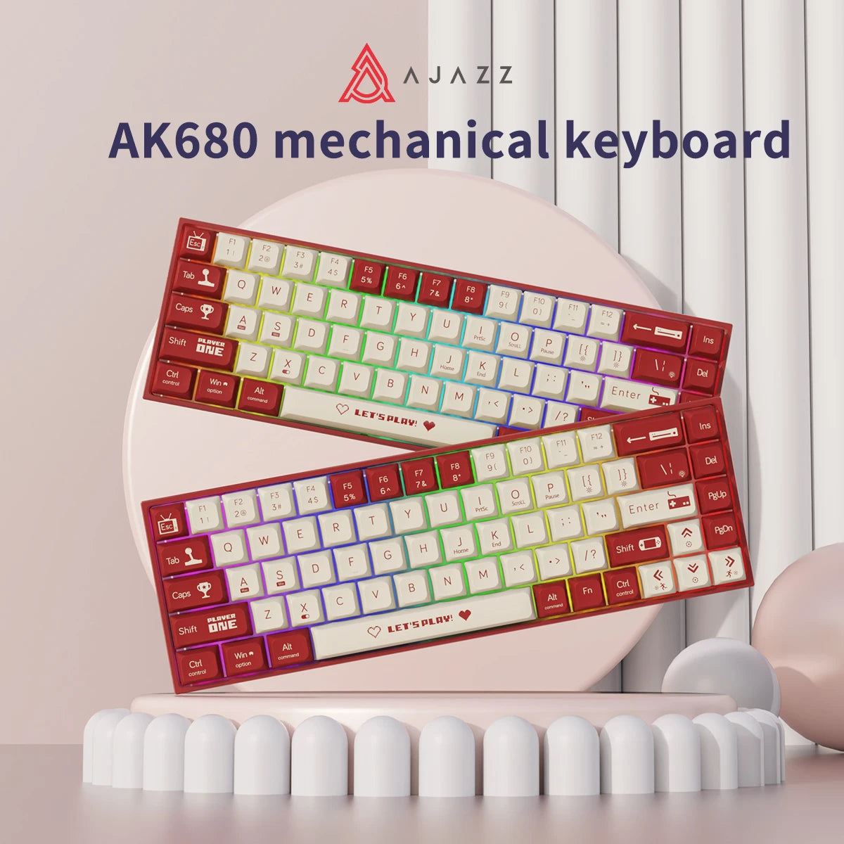 AJAZZ AK680 Mechanical Keyboard ABS Keycap 68 Keys Wired Wireless Bluetooth Gamer Keyboard Hot Swap Custom Gasket for Pc Laptop