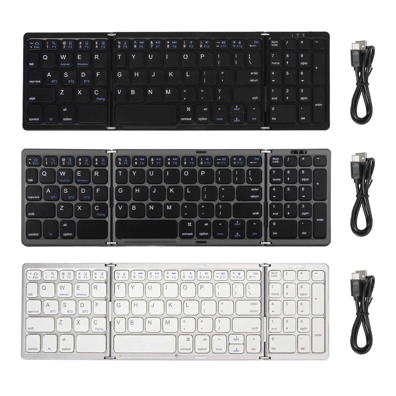 Bluetooth Keyboard Triple Fold Multiple Device Connection Wireless Keyboard for Laptop Tablet Phone