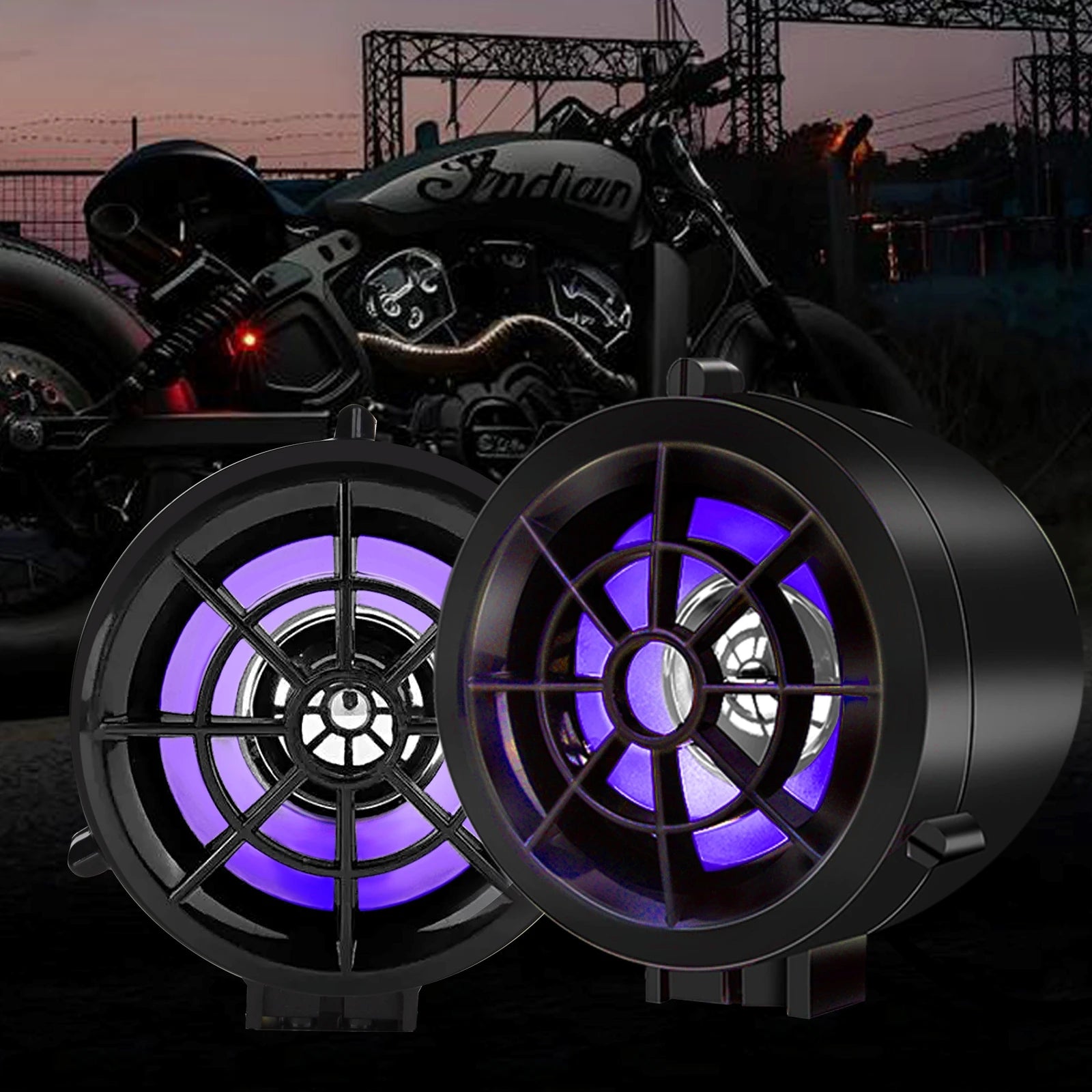 Pair– Waterproof Motorcycle Audio Player: Bluetooth, FM, MP3 (TF/USB), LED Lighting, Anti-Theft Alarm & Remote Audio Speakers