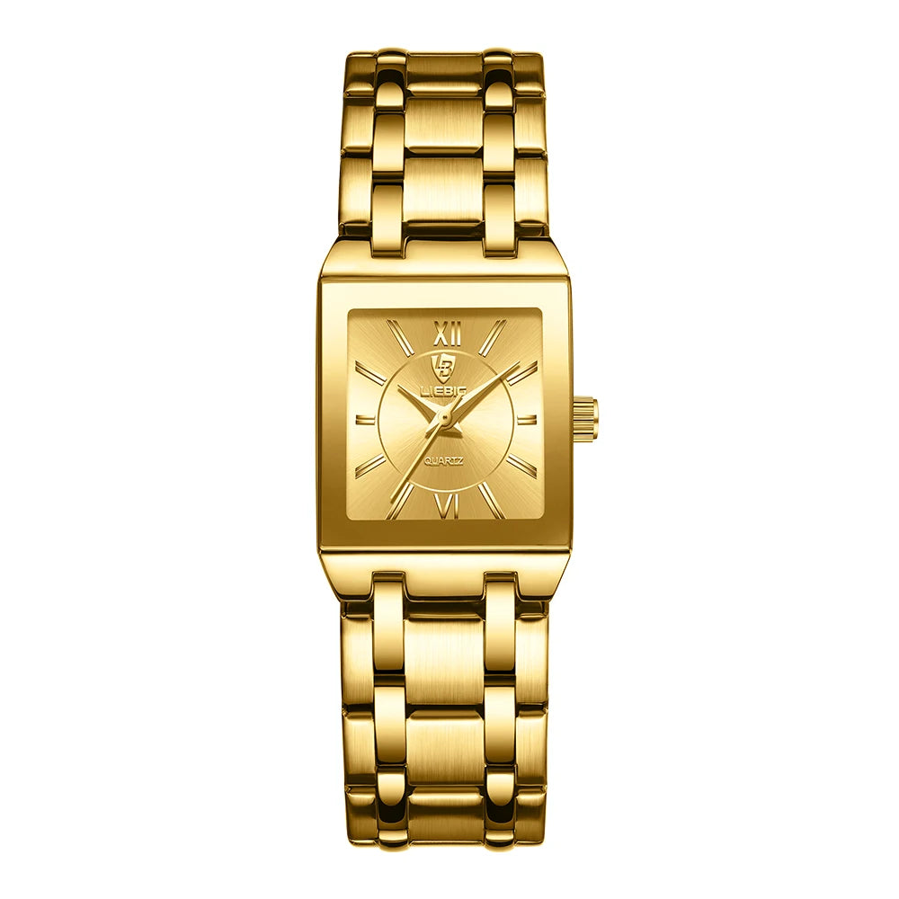 LIEBIG Luxury Golden Quartz Wristwatches For Female Girl Male Fashion 30m Waterproof Women Ladies Mens Watches Relogio Feminino