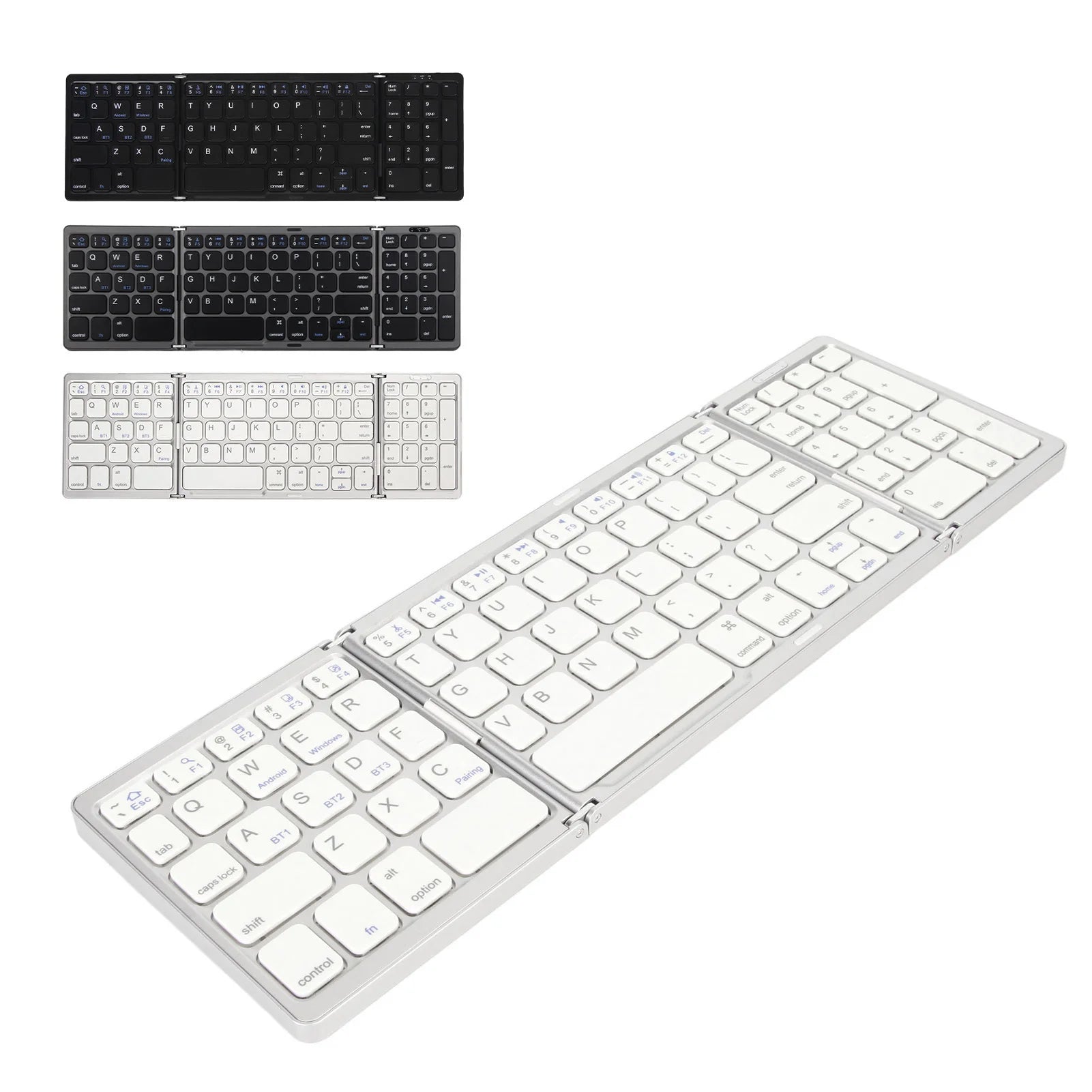 Bluetooth Keyboard Portable Triple Fold Multiple Device Connection Wireless Keyboard for iOS/Android/Windows System Laptop Phone