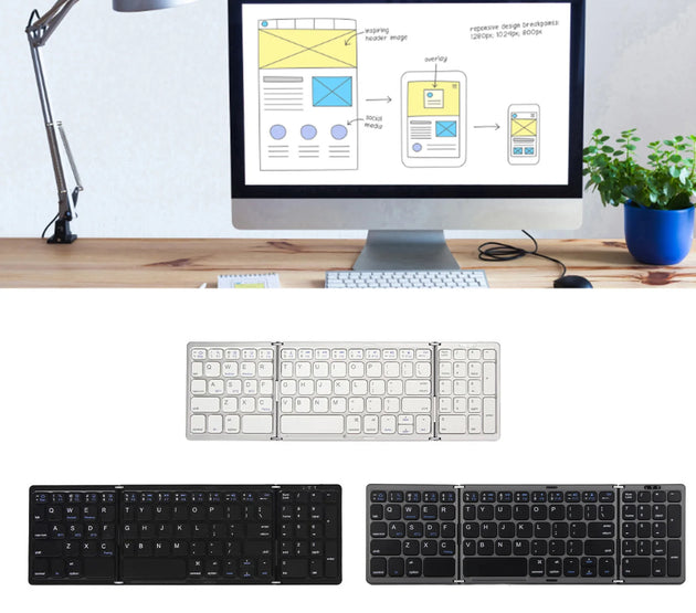 Bluetooth Keyboard Triple Fold Multiple Device Connection Wireless Keyboard for Laptop Tablet Phone