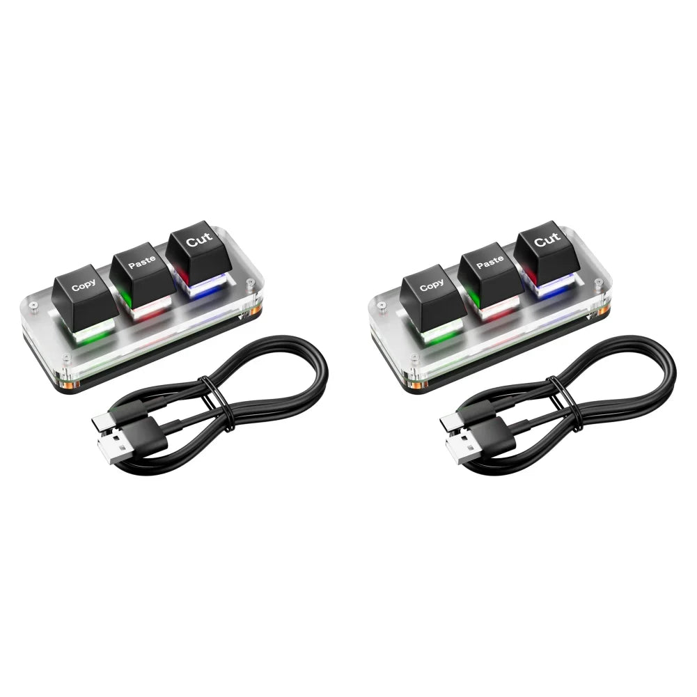 Mini 3-Key Cut Copy Paste Ctrl X C V Shortcut RGB Macro OSU Keypad Programmable Mechanical Keyboard for Gaming or Working